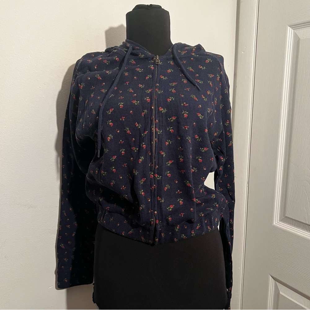 Navy floral thermal hoodie